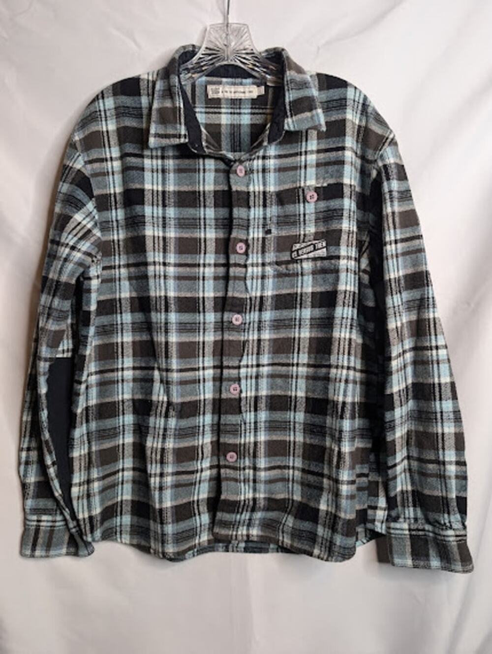 US VERSUS THEM: Men's black blue  plaid flannel L- soft Gorpcore Outdoors nature